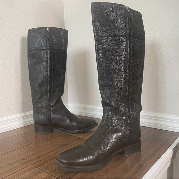 Tory Burch boots black grained leather knee high zip up boots luxury boots - Picture 5 of 16